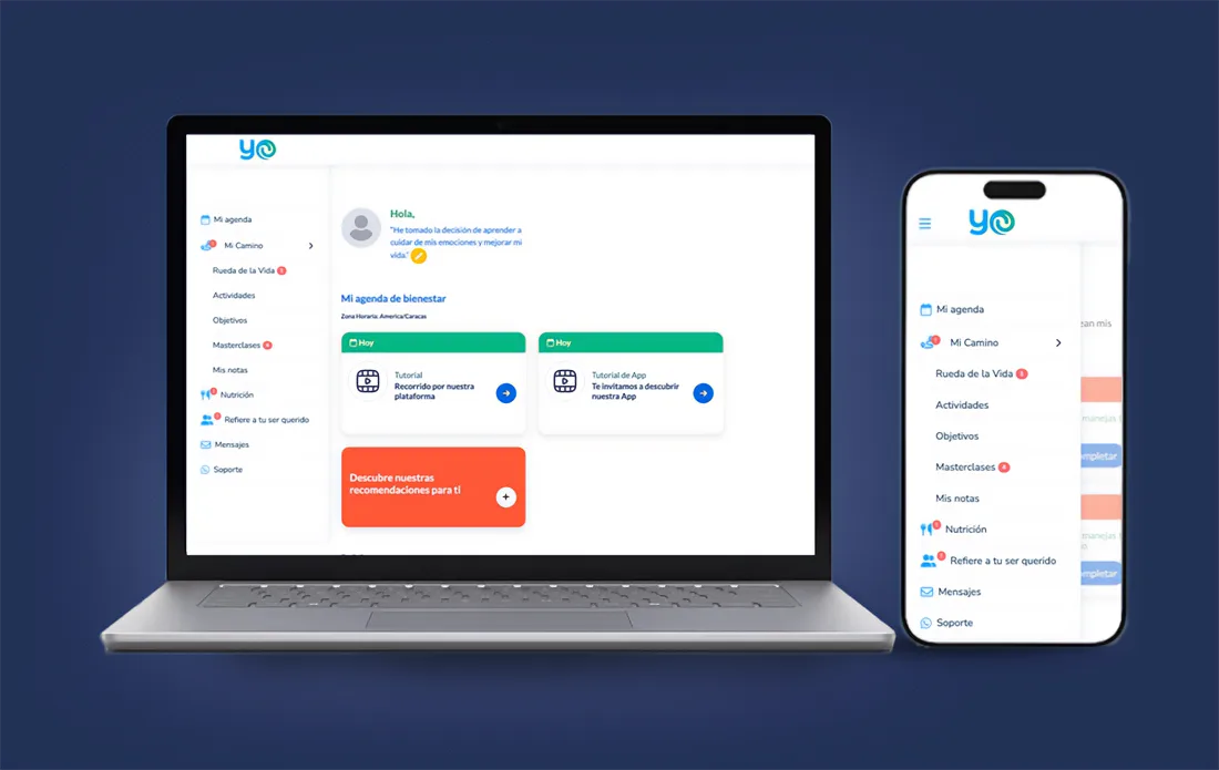 App de Opción Yo en laptop y dispositivo móvil
